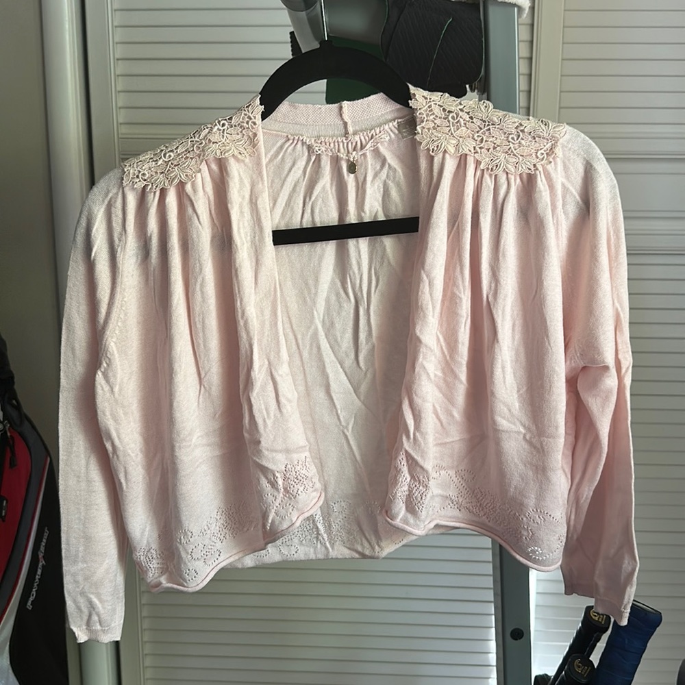 Anthropologie pink knitted cardigan